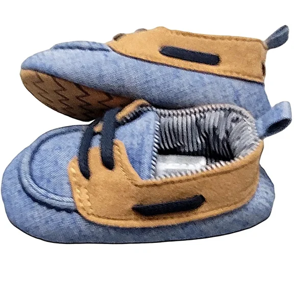 Target Brown & Blue Baby Boy Boat Crib Shoes w Faux Laces sz 3-6 Months - Picture 4 of 8
